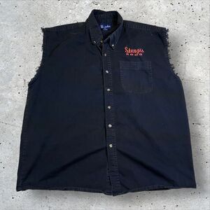 Strugis 2005 Denim Button Shirt Size XL Black Sleeveless Chest Embroidery